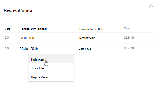 Cara Mengembalikan Perangkat Lunak Ke Versi Lama. Memulihkan versi file sebelumnya yang disimpan di OneDrive