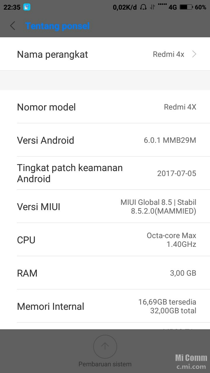 Redmi Note 4x Nougat. tentang Redmi 4x 3/32