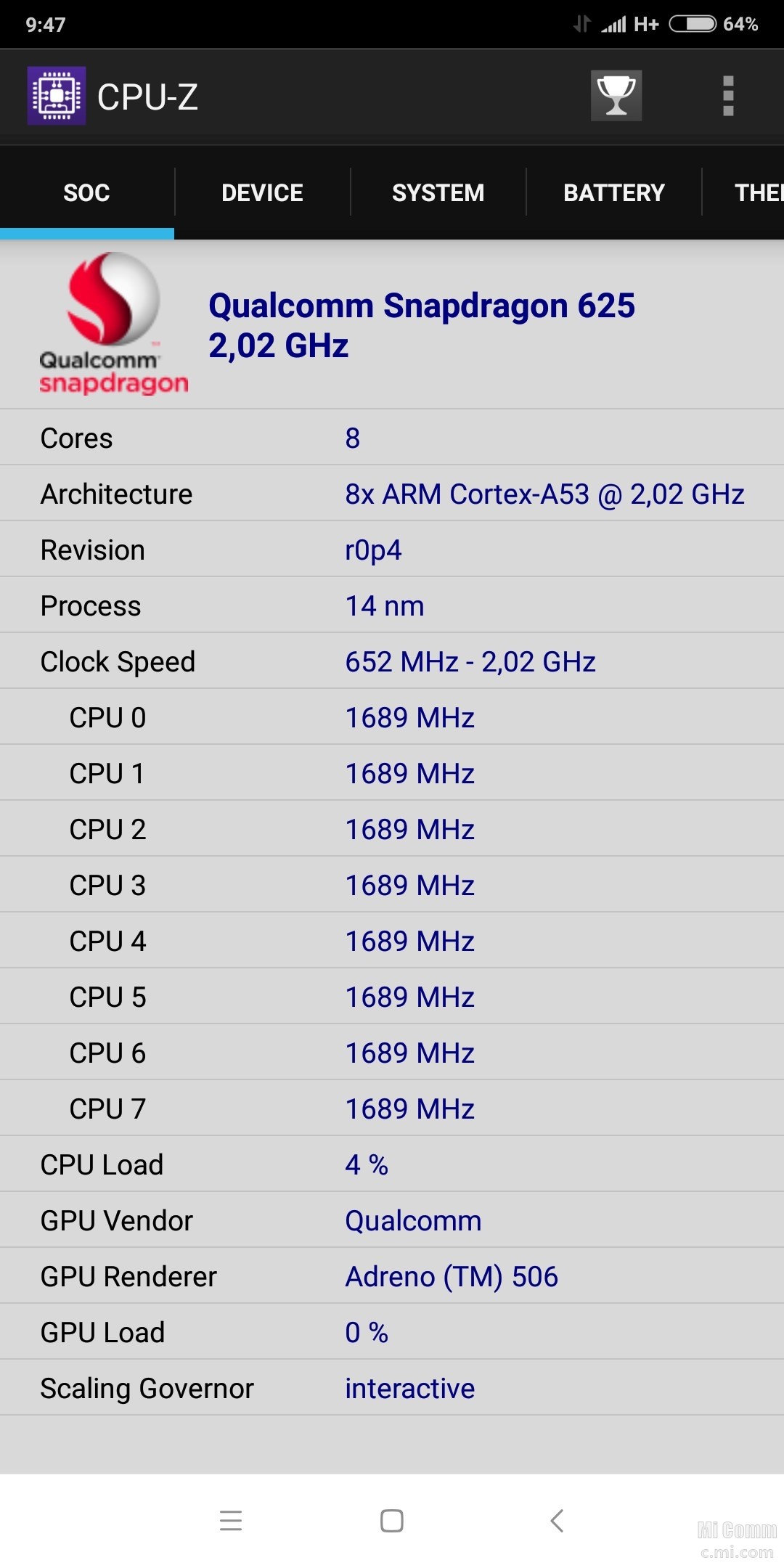 Cpu Redmi 5 Plus. hasil cpuz redmi 5 plus