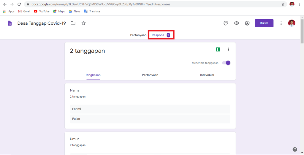 Cara Melihat Tanggapan Google Form. Cara Melihat Laporan Google Form